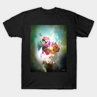 Woman with various animals on her head T-Shirt